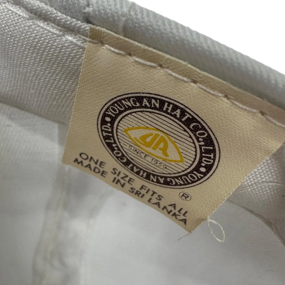 VTG 90s Young An East Side Hat Cap Snap Back White‎ Gothic Script Embroidered